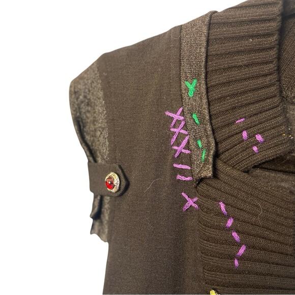 Forla Paris Black Embroidered V-Neck Top, Avant Garde, Artsy, NEW w/ TAGS, L - Picture 2 of 8